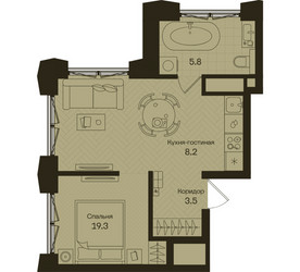 Планировка однокомнатной(квартира) площадью 36.8 квадратных метров в ЖК “ЖК Дом на Часовой”