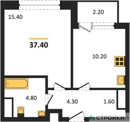 Планировка однокомнатной(квартира) площадью 37.4 квадратных метров в ЖК “Квартал Филатов луг”