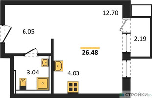 Планировка студии(квартира) площадью 26.48 квадратных метров в “ЖК Новое Видное”