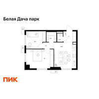 Планировка двухкомнатной(квартира) площадью 51.4 квадратных метров в “ЖК Белая Дача парк”