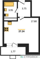 Планировка студии(квартира) площадью 27.24 квадратных метров в “ЖК Радость (Радумля Парк)”