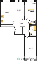 Планировка трехкомнатной(квартира) площадью 76.08 квадратных метров в “ЖК Остафьево”