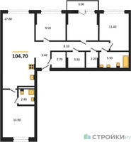 Планировка 4+ комнатной(квартира) площадью 104.7 квадратных метров в “ЖК Первый квартал”