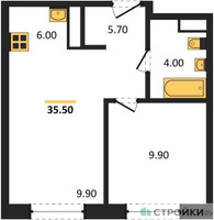 Планировка однокомнатной(квартира) площадью 35.5 квадратных метров в “ЖК Ольховый Квартал”
