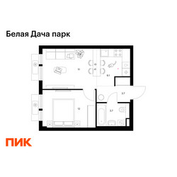 Планировка однокомнатной(квартира) площадью 36.5 квадратных метров в ЖК “ЖК Белая Дача парк”