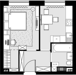 Планировка двухкомнатной(квартира) площадью 53 квадратных метров в ЖК “ЖК MALEVICH (Малевич)”