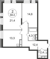 Планировка двухкомнатной(квартира) площадью 68.4 квадратных метров в “ЖК Первый Московский”