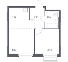 Планировка однокомнатной(квартира) площадью 38.48 квадратных метров в “ЖК Рублевский Квартал”