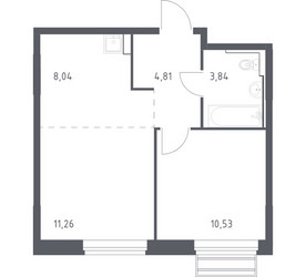 Планировка однокомнатной(квартира) площадью 38.48 квадратных метров в ЖК “ЖК Рублевский Квартал”
