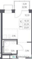 Планировка студии(квартира) площадью 23.07 квадратных метров в “ЖК Богдановский Лес”