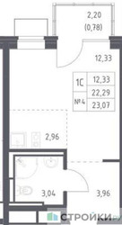 Планировка студии(квартира) площадью 23.07 квадратных метров в ЖК “ЖК Богдановский Лес”