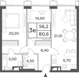 Планировка трехкомнатной(квартира) площадью 80.6 квадратных метров в ЖК “ЖК Will Towers (Вилл Тауэрс)”