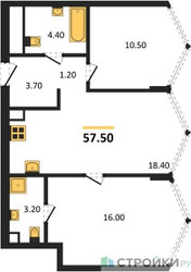 Планировка двухкомнатной(квартира) площадью 57.5 квадратных метров в ЖК “Акценты”