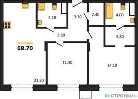 Планировка двухкомнатной(квартира) площадью 68.7 квадратных метров в “ЖК Резиденции Сколково”