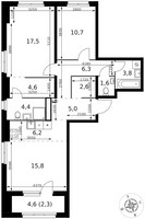 Планировка трехкомнатной(квартира) площадью 80.8 квадратных метров в “ЖК 1-й Химкинский (Первый Химкинский)”