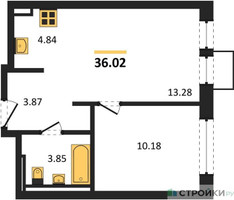Планировка однокомнатной(квартира) площадью 36.02 квадратных метров в “ЖК Богдановский Лес”
