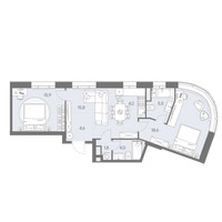 Планировка трехкомнатной(квартира) площадью 70.4 квадратных метров в “ЖК Родина Переделкино”