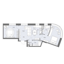 Планировка трехкомнатной(квартира) площадью 70.4 квадратных метров в ЖК “ЖК Родина Переделкино”