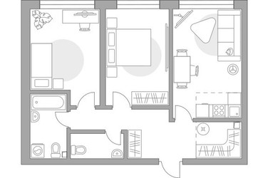Планировка трехкомнатной(квартира) площадью 61.52 квадратных метров в ЖК “ЖК Тринити”