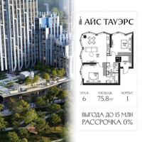 Планировка двухкомнатной(квартира) площадью 75.8 квадратных метров в “ЖК Айс Тауэрс”