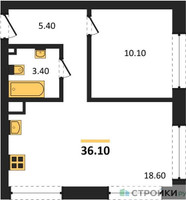 Планировка однокомнатной(квартира) площадью 36.1 квадратных метров в “ЖК ЗИЛАРТ”
