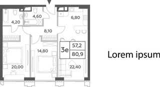 Планировка трехкомнатной(квартира) площадью 80.9 квадратных метров в “ЖК Will Towers (Вилл Тауэрс)”
