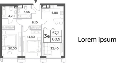 Планировка трехкомнатной(квартира) площадью 80.9 квадратных метров в ЖК “ЖК Will Towers (Вилл Тауэрс)”
