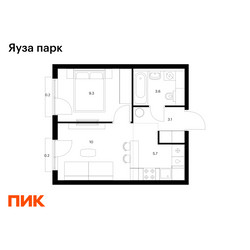 Планировка однокомнатной(квартира) площадью 32.1 квадратных метров в ЖК “ЖК Яуза Парк (Мытищи)”
