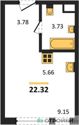 Планировка студии(квартира) площадью 22.32 квадратных метров в ЖК “ЖК Одинград. Квартал Семейный”