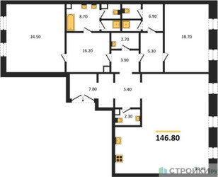 Планировка двухкомнатной(квартира) площадью 146.8 квадратных метров в ЖК “ЖК Nicole (Николь)”
