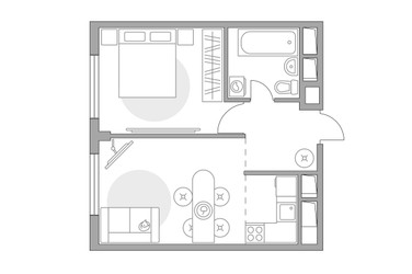 Планировка двухкомнатной(квартира) площадью 30.98 квадратных метров в ЖК “ЖК Аникеевский”