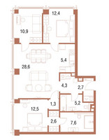 Планировка трехкомнатной(квартира) площадью 93.1 квадратных метров в “ЖК Симфония 34”