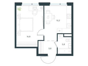 Планировка однокомнатной(квартира) площадью 37.6 квадратных метров в ЖК “ЖК Левел Лесной”