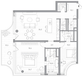 Планировка двухкомнатной(квартира) площадью 168.9 квадратных метров в ЖК “Клубный дом PHANTOM (Фантом)”