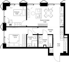 Планировка двухкомнатной(квартира) площадью 60.9 квадратных метров в “ЖК СЕТ”