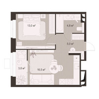 Планировка однокомнатной(квартира) площадью 43.1 квадратных метров в “ЖК Гранд Комфорт”