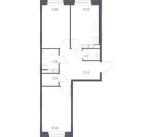 Планировка двухкомнатной(квартира) площадью 62.96 квадратных метров в “ЖК ЭкоБунино (Южное Бунино)”