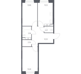 Планировка двухкомнатной(квартира) площадью 62.96 квадратных метров в ЖК “ЖК ЭкоБунино (Южное Бунино)”