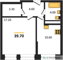 Планировка однокомнатной(квартира) площадью 39.7 квадратных метров в “ЖК Пушкино Град”