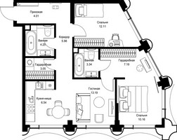Планировка двухкомнатной(квартира) площадью 69.82 квадратных метров в “Дом премиум-класса МИРА”