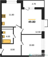Планировка двухкомнатной(квартира) площадью 49.8 квадратных метров в “ЖК Скандинавия”