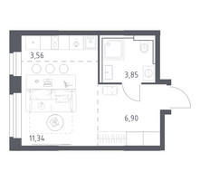 Планировка студии(квартира) площадью 25.65 квадратных метров в “ЖК Квартал Строгино”