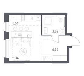 Планировка студии(квартира) площадью 25.65 квадратных метров в ЖК “ЖК Квартал Строгино”