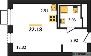 Планировка студии(квартира) площадью 22.18 квадратных метров в “ЖК Прибрежный Парк”