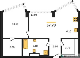 Планировка однокомнатной(квартира) площадью 57.7 квадратных метров в “ЖК High Life (Хай Лайф)”