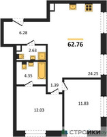 Планировка двухкомнатной(квартира) площадью 62.76 квадратных метров в “ЖК UltimaСity (УльтимаСити)”