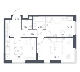 Планировка двухкомнатной(квартира) площадью 53.88 квадратных метров в ЖК “ЖК Подольские кварталы”