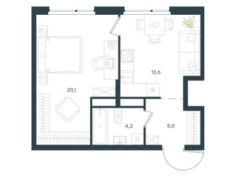 Планировка однокомнатной(квартира) площадью 42.1 квадратных метров в ЖК “ЖК Левел Лесной”