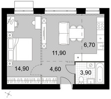 Планировка двухкомнатной(квартира) площадью 42 квадратных метров в “Апрелевка Клаб”