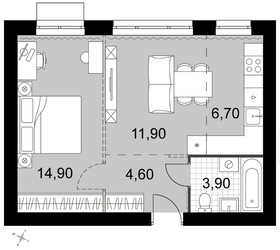 Планировка двухкомнатной(квартира) площадью 42 квадратных метров в ЖК “Апрелевка Клаб”
